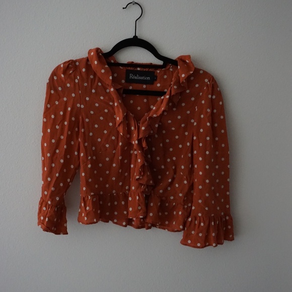Realisation Par Valentina Ruffle Rust Spot Red polka dots Blouse - Picture 2 of 10